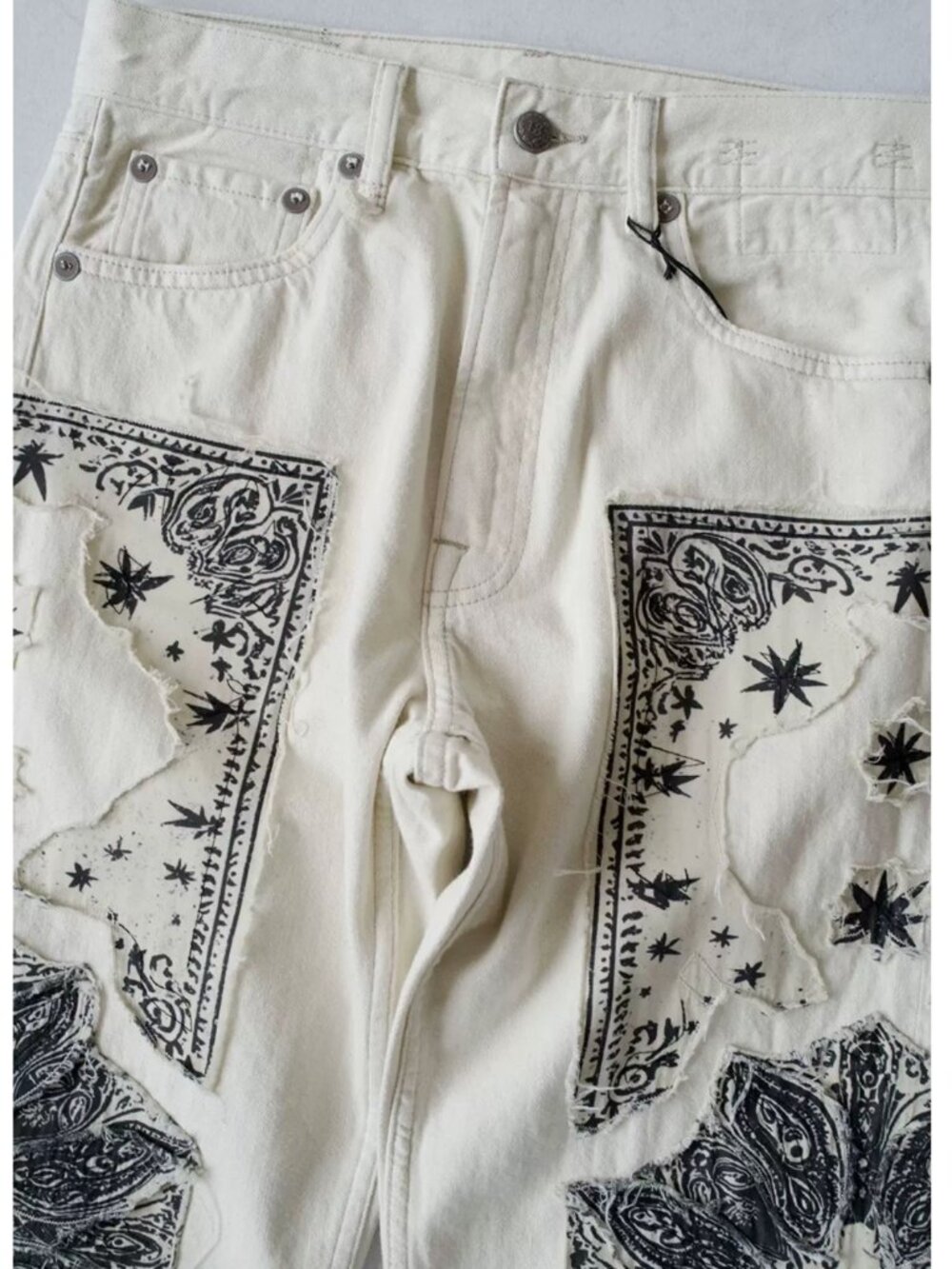 NWT R13 X-Boyfriend Jean - Ecru Bandana Applique - Picture 10 of 15